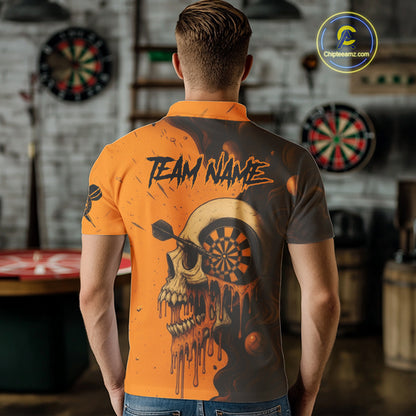 Custom Black Orange Skull Grunge Dart Men Polo Shirt Halloween Dart Team Jerseys NYN1533
