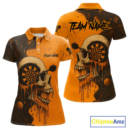 Custom Black Orange Skull Grunge Dart Women Polo Shirt Halloween Dart Team Jerseys NYN1533