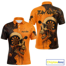 Load image into Gallery viewer, Custom Black Orange Skull Grunge Dart Men Polo Shirt Halloween Dart Team Jerseys NYN1533