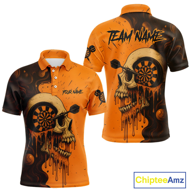 Custom Black Orange Skull Grunge Dart Men Polo Shirt Halloween Dart Team Jerseys NYN1533