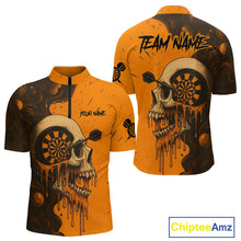 Load image into Gallery viewer, Custom Black Orange Skull Grunge Dart Men Quarter-Zip Shirt Halloween Dart Team Jerseys NYN1533