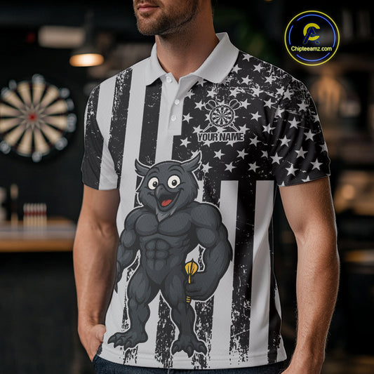 Custom Grunge Grey Owls Dartboard Funny Dart Team Patriotic Men Polo Shirt NYN1536