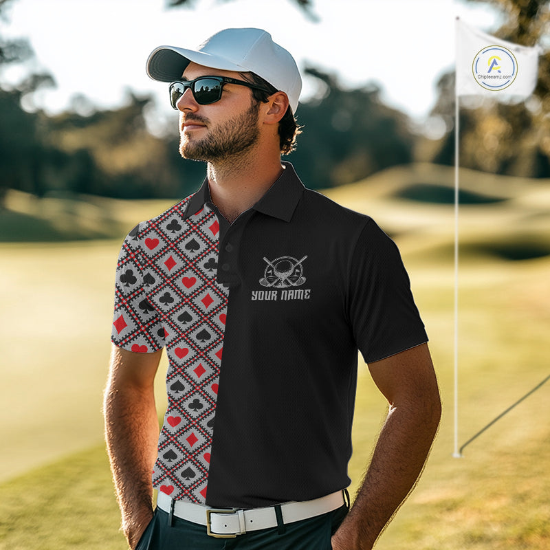 Personalized Mens Golf Polo Shirt Custom Name Poker Cards Golfer Jersey Golf Team Uniform NYN4675