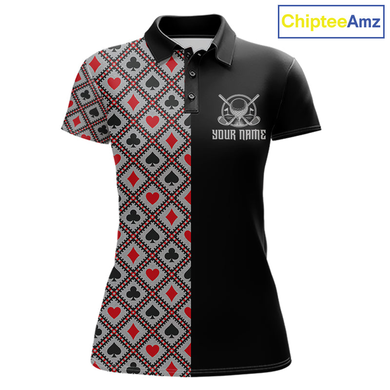 Personalized Womens Golf Polo Shirt Custom Name Poker Cards Golfer Jersey Golf Team Uniform NYN4675