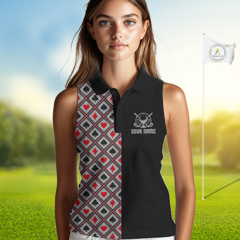 Personalized Womens Golf Sleeveless Polo Shirt Custom Name Poker Cards Golfer Jersey Golf Team Uniform NYN4675