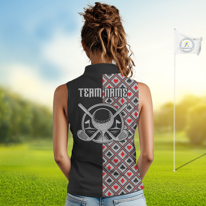 Personalized Womens Golf Sleeveless Polo Shirt Custom Name Poker Cards Golfer Jersey Golf Team Uniform NYN4675