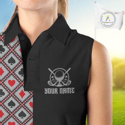 Personalized Womens Golf Sleeveless Polo Shirt Custom Name Poker Cards Golfer Jersey Golf Team Uniform NYN4675