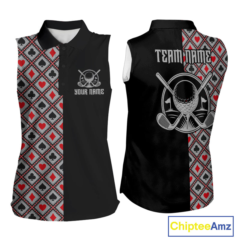Personalized Womens Golf Sleeveless Polo Shirt Custom Name Poker Cards Golfer Jersey Golf Team Uniform NYN4675