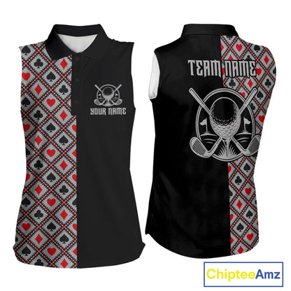 Personalized Womens Golf Sleeveless Polo Shirt Custom Name Poker Cards Golfer Jersey Golf Team Uniform NYN4675