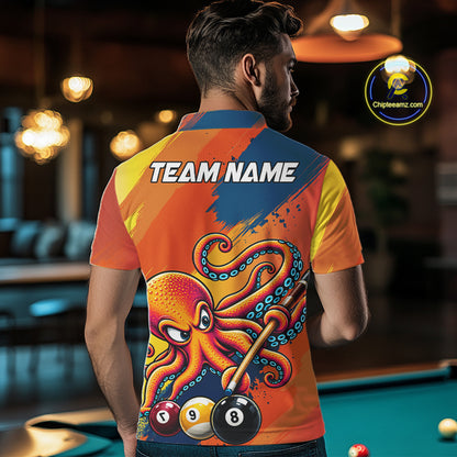 Funny Men Billiards Polo 1/4-Zip Shirt Custom 8-Ball Octopus & Pool Cue Shirt, Billiard Team Uniform NYN4680