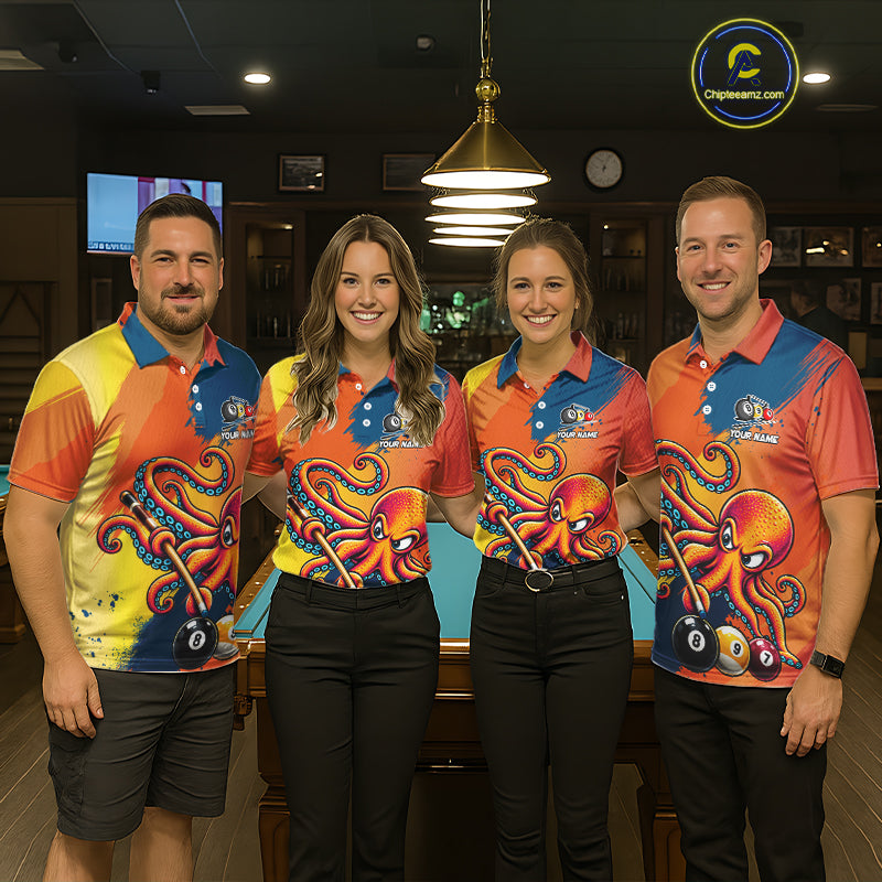 Funny Women Billiards Polo 1/4-Zip Shirt Custom 8-Ball Octopus & Pool Cue Shirt, Billiard Team Uniform NYN4680