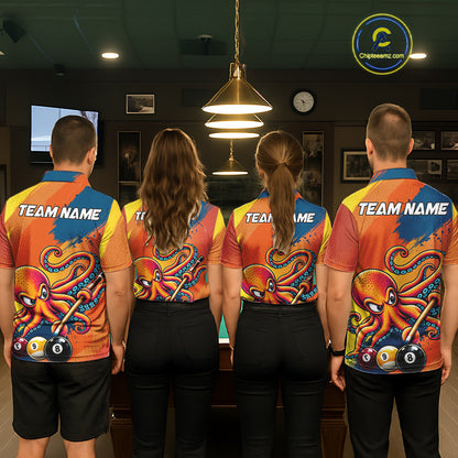 Funny Women Billiards Polo 1/4-Zip Shirt Custom 8-Ball Octopus & Pool Cue Shirt, Billiard Team Uniform NYN4680