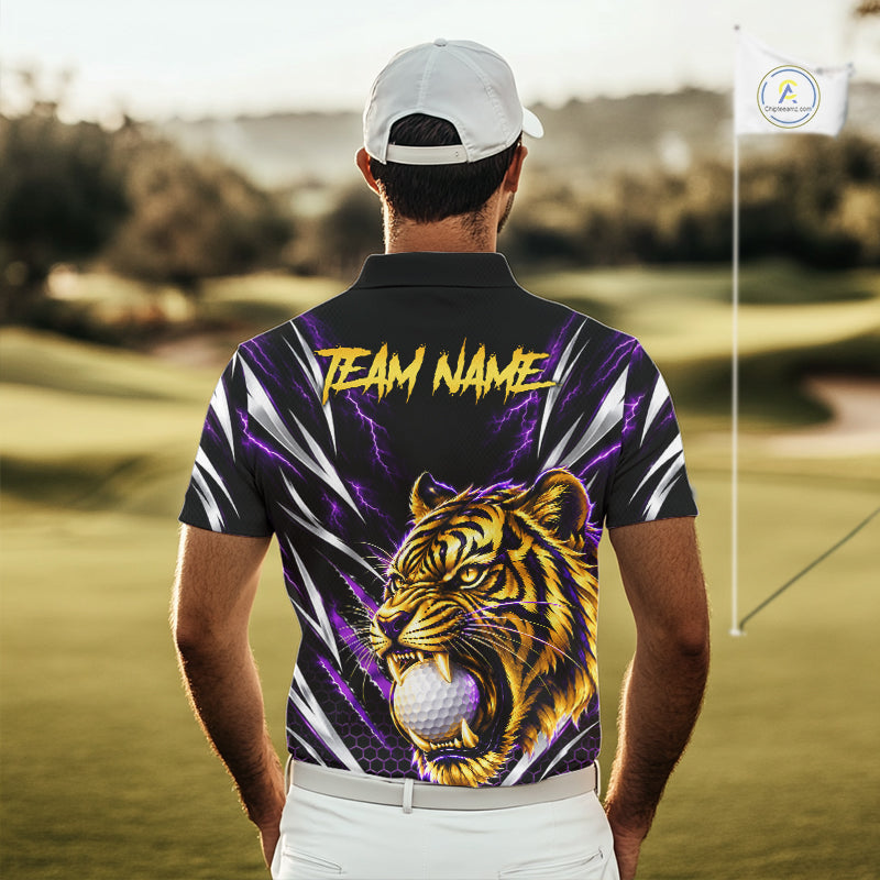Mens Scratch Tiger Golf Polo Shirt Custom Purple Thunder Tiger Golf Team Golf Tournament Apparel NYN4684