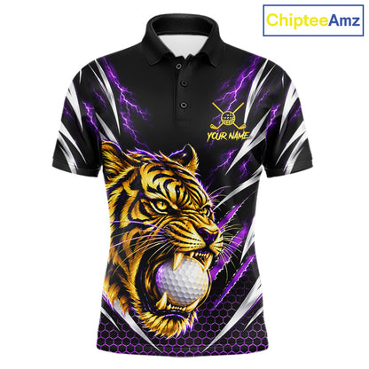 Mens Scratch Tiger Golf Polo Shirt Custom Purple Thunder Tiger Golf Team Golf Tournament Apparel NYN4684