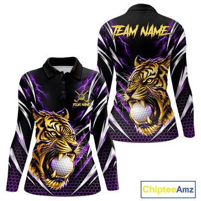 Womens Scratch Tiger Golf Polo Shirt Custom Purple Thunder Tiger Golf Team Golf Tournament Apparel NYN4684