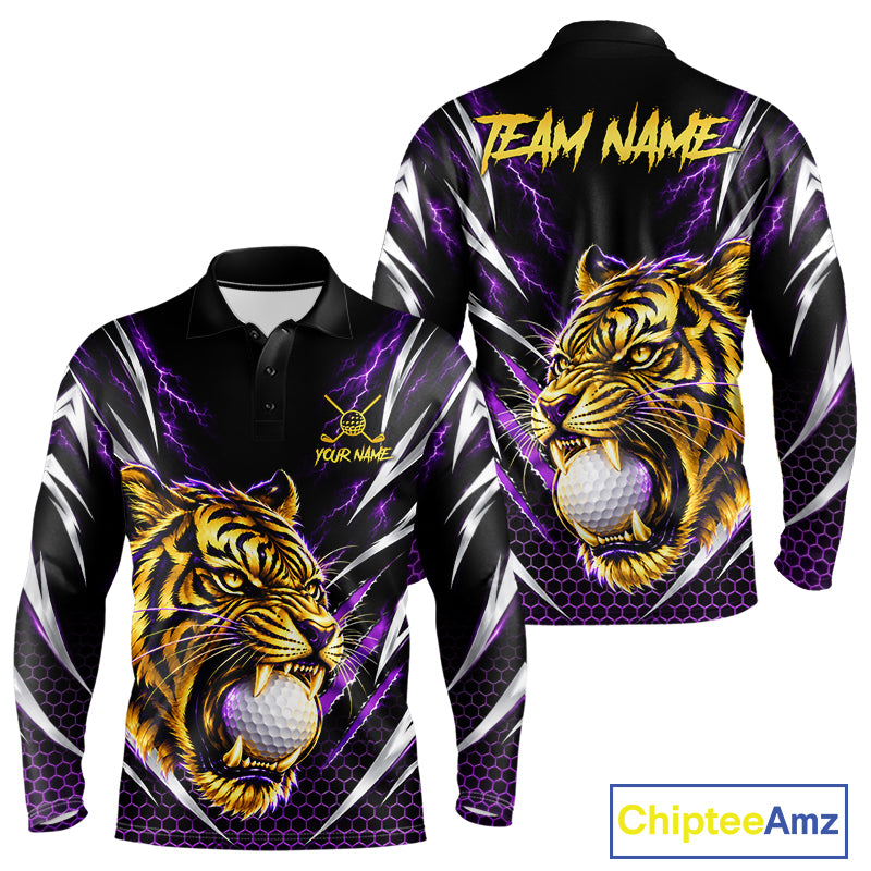 Mens Scratch Tiger Golf Polo Shirt Custom Purple Thunder Tiger Golf Team Golf Tournament Apparel NYN4684