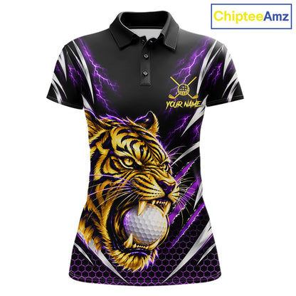Womens Scratch Tiger Golf Polo Shirt Custom Purple Thunder Tiger Golf Team Golf Tournament Apparel NYN4684