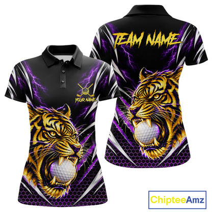 Womens Scratch Tiger Golf Polo Shirt Custom Purple Thunder Tiger Golf Team Golf Tournament Apparel NYN4684