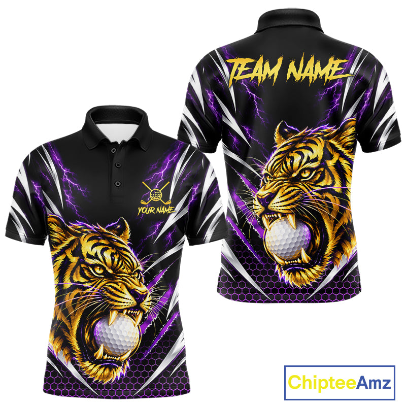 Mens Scratch Tiger Golf Polo Shirt Custom Purple Thunder Tiger Golf Team Golf Tournament Apparel NYN4684