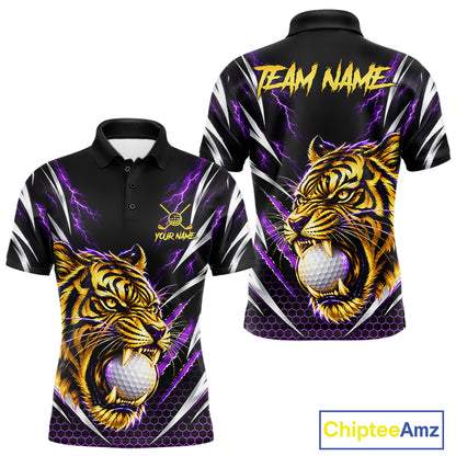Mens Scratch Tiger Golf Polo Shirt Custom Purple Thunder Tiger Golf Team Golf Tournament Apparel NYN4684