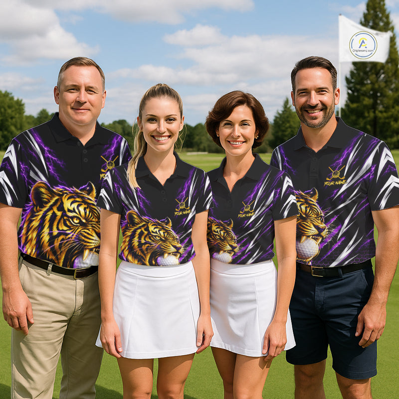 Mens Scratch Tiger Golf Polo Shirt Custom Purple Thunder Tiger Golf Team Golf Tournament Apparel NYN4684
