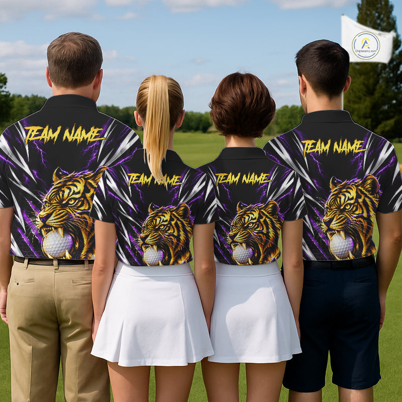 Mens Scratch Tiger Golf Polo Shirt Custom Purple Thunder Tiger Golf Team Golf Tournament Apparel NYN4684