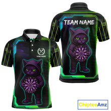 Load image into Gallery viewer, Lightning Cat Tech Green &amp; Blue Neon Dartboard Men&#39;s Dart Polo Shirt Funny Dart Jerseys NYN1792