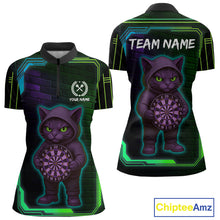 Load image into Gallery viewer, Lightning Cat Tech Green &amp; Blue Neon Dartboard Women Dart Quarter-Zip Shirt Funny Dart Jerseys NYN1792