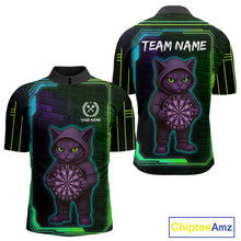 Load image into Gallery viewer, Lightning Cat Tech Green &amp; Blue Neon Dartboard Men&#39;s Dart Quarter-Zip Shirt Funny Dart Jerseys NYN1792