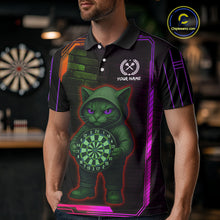 Load image into Gallery viewer, Lightning Cat Tech Purple &amp; Blue Neon Dartboard Men&#39;s Dart Polo Shirt Funny Dart Jerseys NYN1793