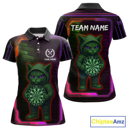 Lightning Cat Tech Purple & Blue Neon Dartboard Women Dart Polo Shirt Funny Dart Jerseys NYN1793