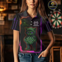 Load image into Gallery viewer, Lightning Cat Tech Purple &amp; Blue Neon Dartboard Women Dart Polo Shirt Funny Dart Jerseys NYN1793