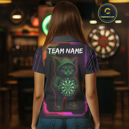 Lightning Cat Tech Purple & Blue Neon Dartboard Women Dart Polo Shirt Funny Dart Jerseys NYN1793
