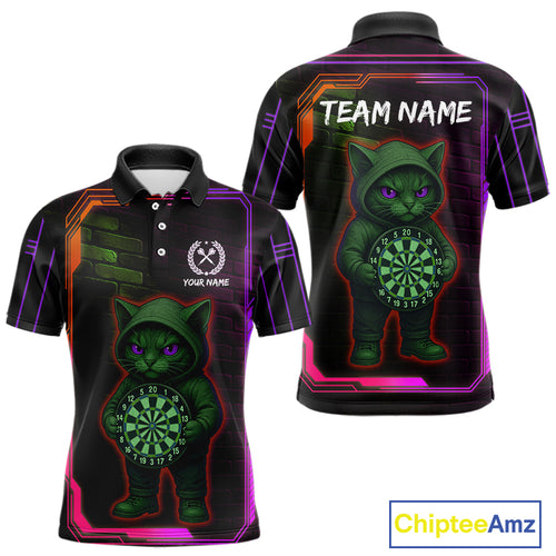 Lightning Cat Tech Purple & Blue Neon Dartboard Men's Dart Polo Shirt Funny Dart Jerseys NYN1793