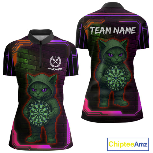 Lightning Cat Tech Purple & Blue Neon Dartboard Women Dart Quarter-Zip Shirt Funny Dart Jerseys NYN1793