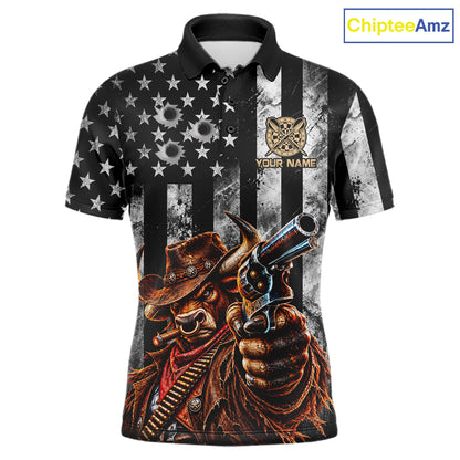 Funny Bull Cowboy Darts Polo 1/4-Zip Shirt For Men Custom Patriotic Darts Tournament Jersey NYN5040