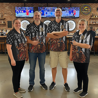 Funny Bull Cowboy Darts Polo 1/4-Zip Shirt For Men Custom Patriotic Darts Tournament Jersey NYN5040