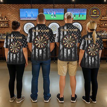 Funny Bull Cowboy Darts Polo 1/4-Zip Shirt For Men Custom Patriotic Darts Tournament Jersey NYN5040