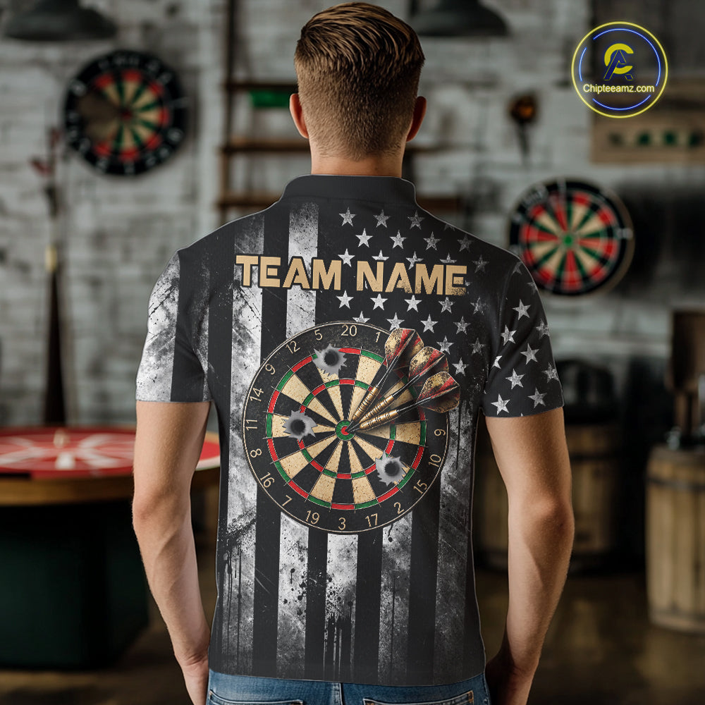 Funny Deer Cowboy Darts Polo 1/4-Zip Shirt For Men Custom Patriotic Darts Tournament Jersey NYN5041