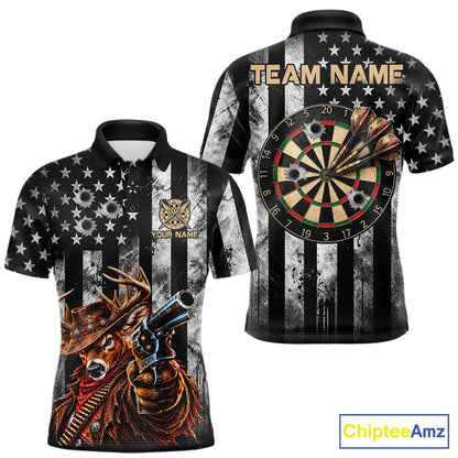 Funny Deer Cowboy Darts Polo 1/4-Zip Shirt For Men Custom Patriotic Darts Tournament Jersey NYN5041