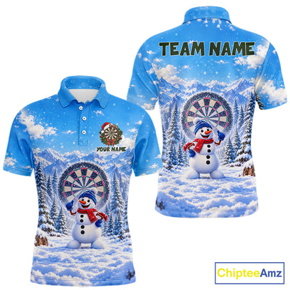 Funny Snowman Dart Polo 1/4-Zip Jersey For Men Christmas Darts Shirt Custom Team Name Darts Gift NYN5046
