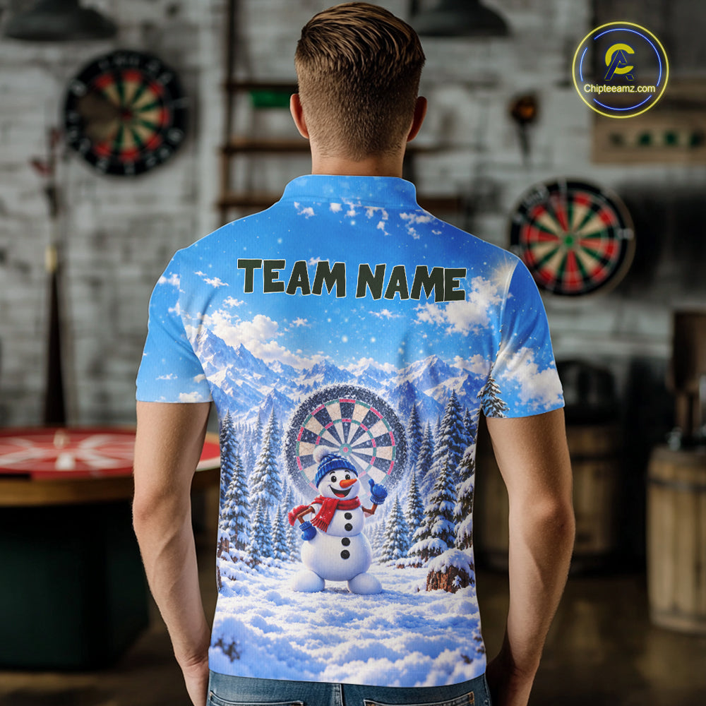 Funny Snowman Dart Polo 1/4-Zip Jersey For Men Christmas Darts Shirt Custom Team Name Darts Gift NYN5046
