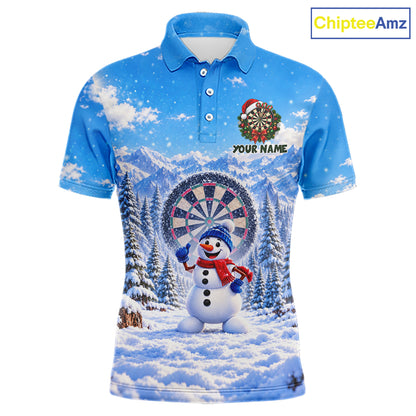 Funny Snowman Dart Polo 1/4-Zip Jersey For Men Christmas Darts Shirt Custom Team Name Darts Gift NYN5046