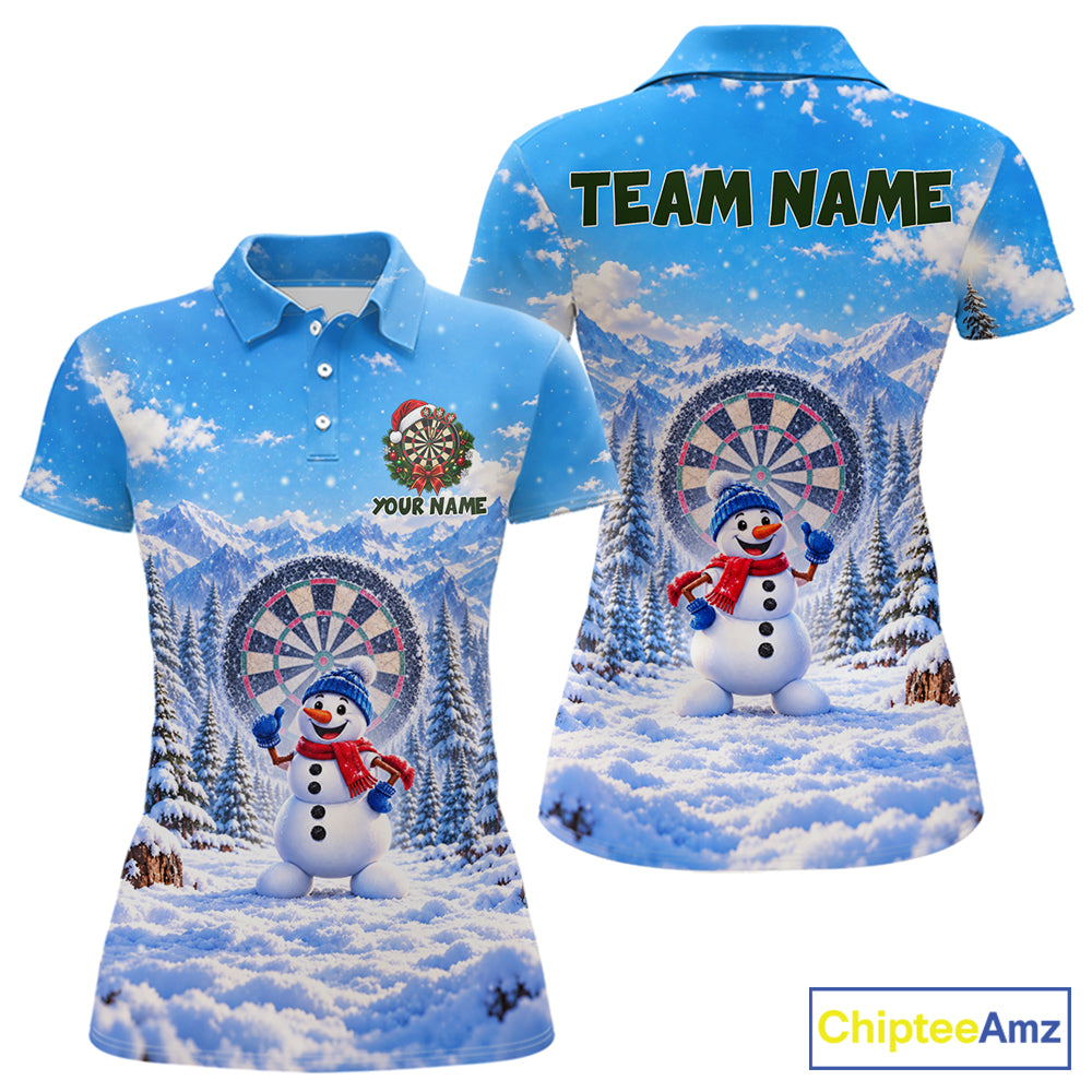 Funny Snowman Dart Polo 1/4-Zip Jersey For Women Christmas Darts Shirt Custom Team Name Darts Gift NYN5046