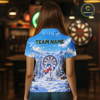 Funny Snowman Dart Polo 1/4-Zip Jersey For Women Christmas Darts Shirt Custom Team Name Darts Gift NYN5046