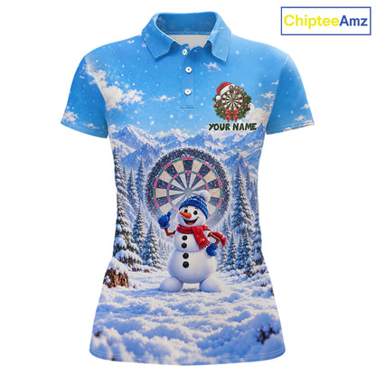 Funny Snowman Dart Polo 1/4-Zip Jersey For Women Christmas Darts Shirt Custom Team Name Darts Gift NYN5046