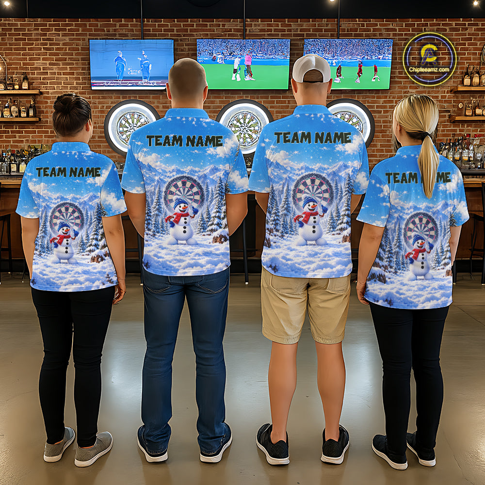 Funny Snowman Dart Polo 1/4-Zip Jersey For Men Christmas Darts Shirt Custom Team Name Darts Gift NYN5046