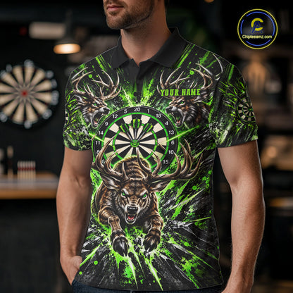 Personalized Horror Deer Darts Polo 1/4-Zip Shirt For Men Custom Green Splatter Darts Team Jersey NYN5050