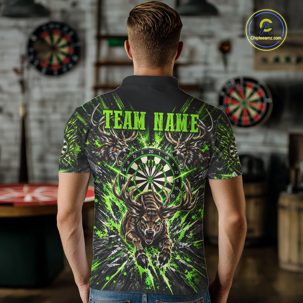 Personalized Horror Deer Darts Polo 1/4-Zip Shirt For Men Custom Green Splatter Darts Team Jersey NYN5050