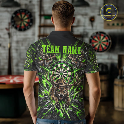 Personalized Horror Deer Darts Polo 1/4-Zip Shirt For Men Custom Green Splatter Darts Team Jersey NYN5050